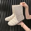 2025 spring and summer new sandals leather hole middle boots medium heel thick heel large size women's boots hollow cool boots