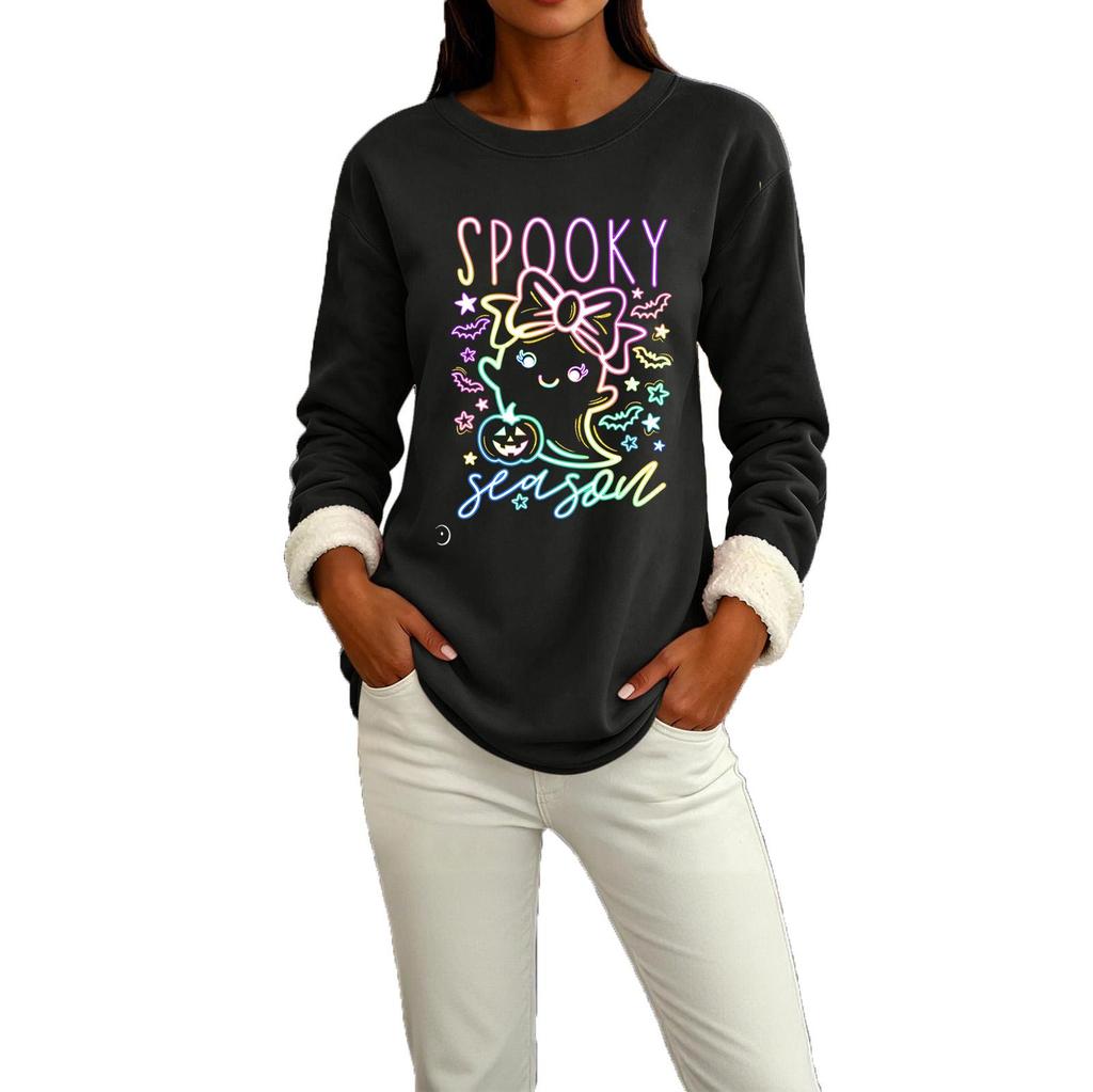 Women's Lined Long Sleeve Round Neck Halloween Sweatshirt Winter Casual Top