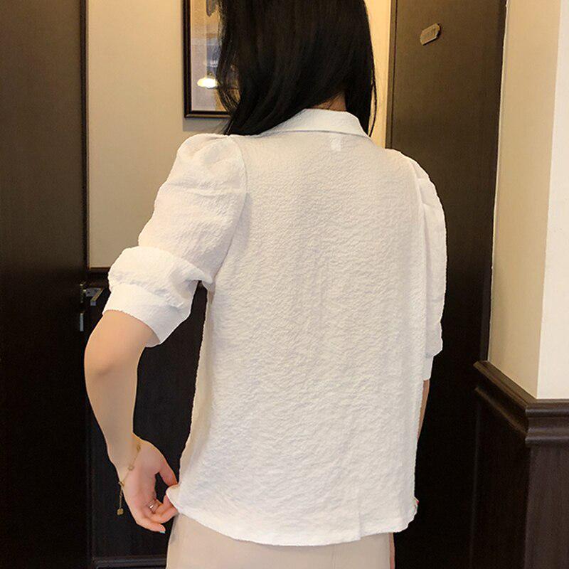 

2020 Большие размеры, хлопковые белые женские топы, летняя однотонная рубашка с пышными рукавами, женская повседневная винтажная рубашка на пуговицах S абрикосовый