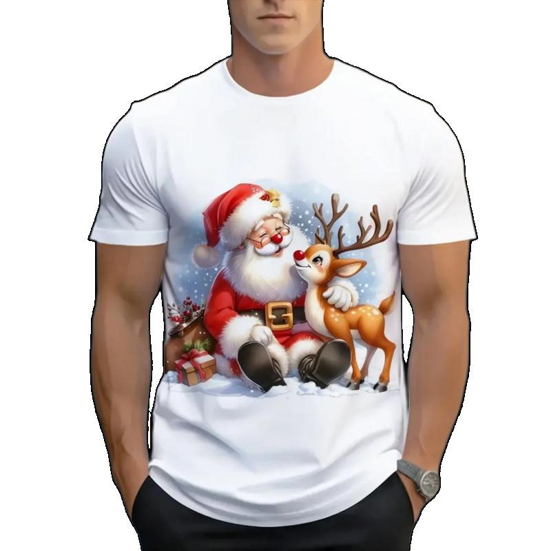 3D Santa Claus Print Men's T-Shirt  Festive Holiday & New Year Gift Idea, Casual Short Sleeve Round Neck Top for Christmas Style