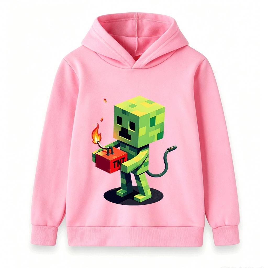 Kids Boys Girls Hoodie Funny Pixel Creeper Print Pullover Hooded Sweatshirt Casual Long Sleeve Game Pattern Tops for Children