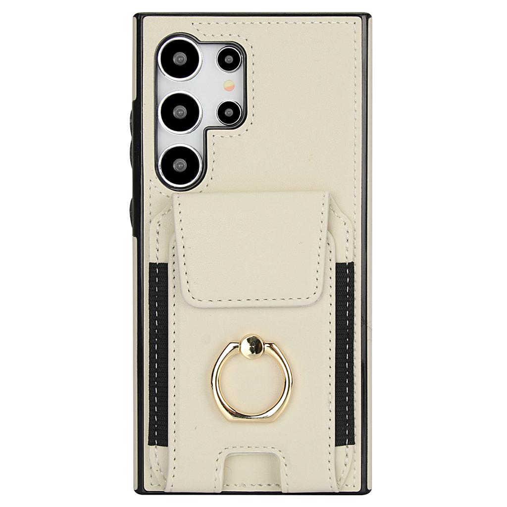 For Samsung Galaxy S24 Ultra Case with Ring Kickstand Leather Coated TPU Phone Cover