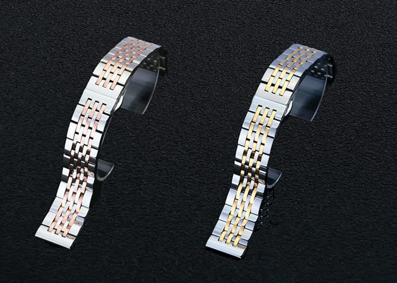 Stainless Steel Seven-Bead Watch Strap for Tissot T41, Elbow 12-24mm