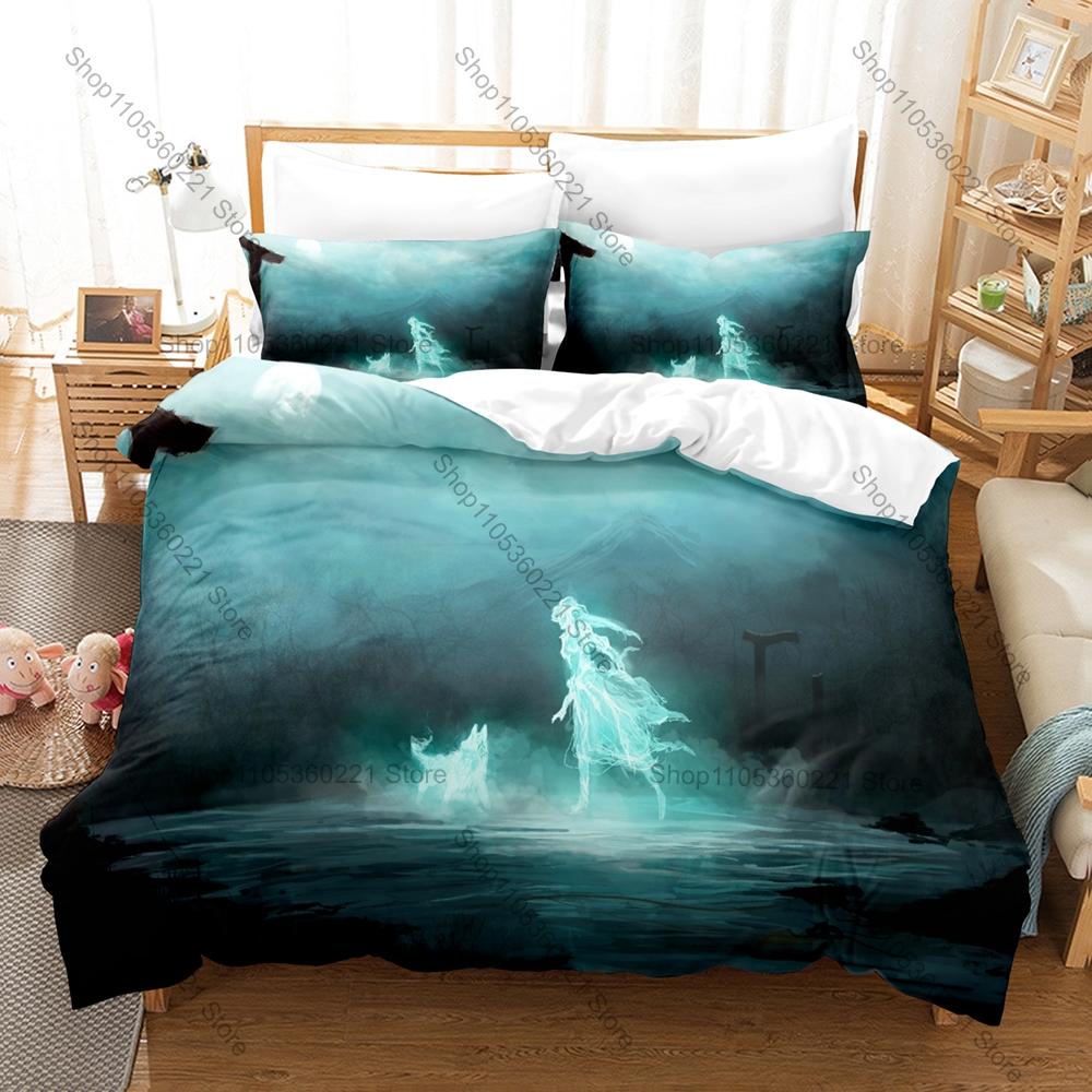 Wraith Shadow Spirit Foggy Ruin Black Thorn Blood Moon Skeleton Ghost Duvet Cover + 2 Pillowcases Gothic Fans 3pcs Bedding Set