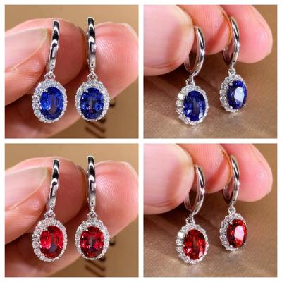 Elliptical Geometry Swinging And Sparkling Jewelry European And American New Style Inlaid Red Zircon Earrings For Women