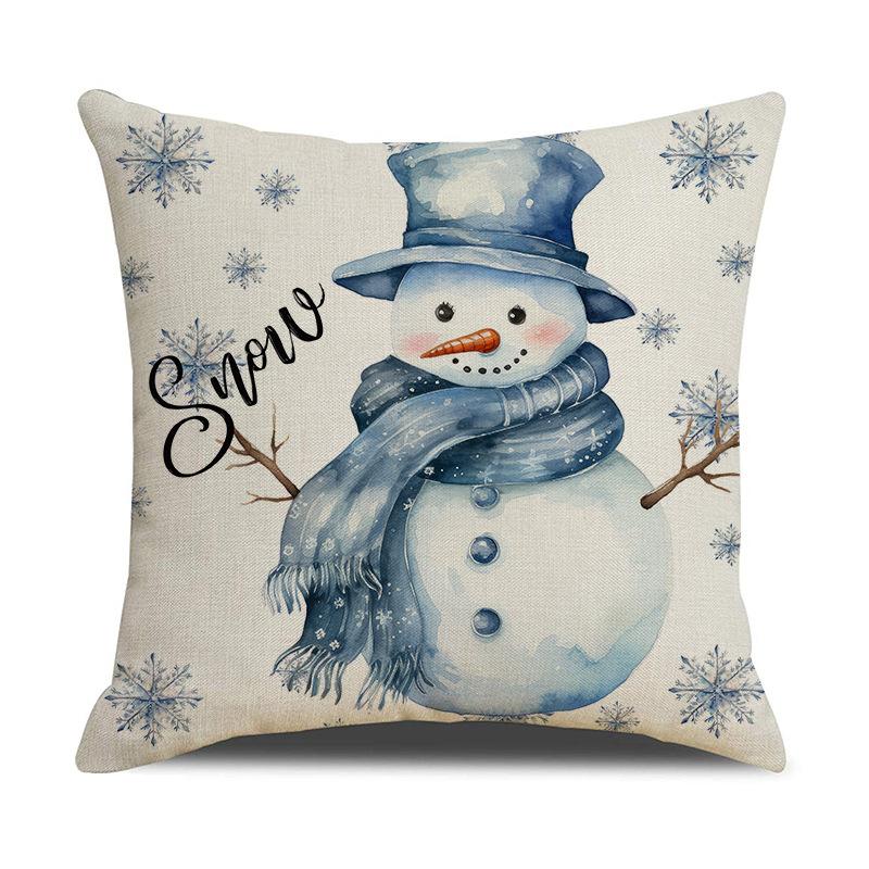 Christmas Throw Pillowcase Home Decoration Sofa Pillowcase Elk Snowman Print Pillowcase