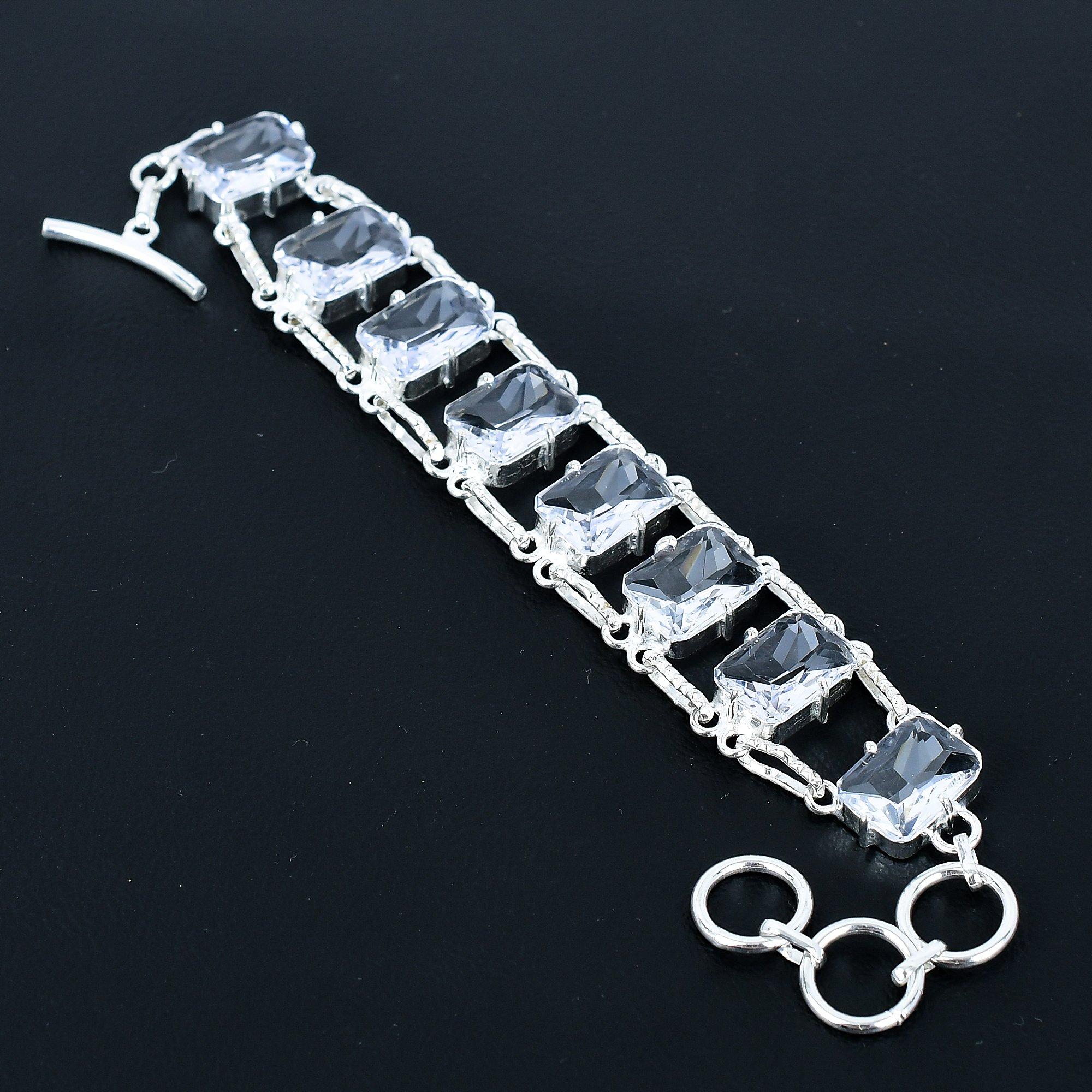 

Браслет из граненого белого топаза, ювелирное изделие из стерлингового серебра 925 пробы, браслет с регулируемой цепочкой, драгоценный камень в форме подушки, украшение ручной работы, подарок для нее 8 белый