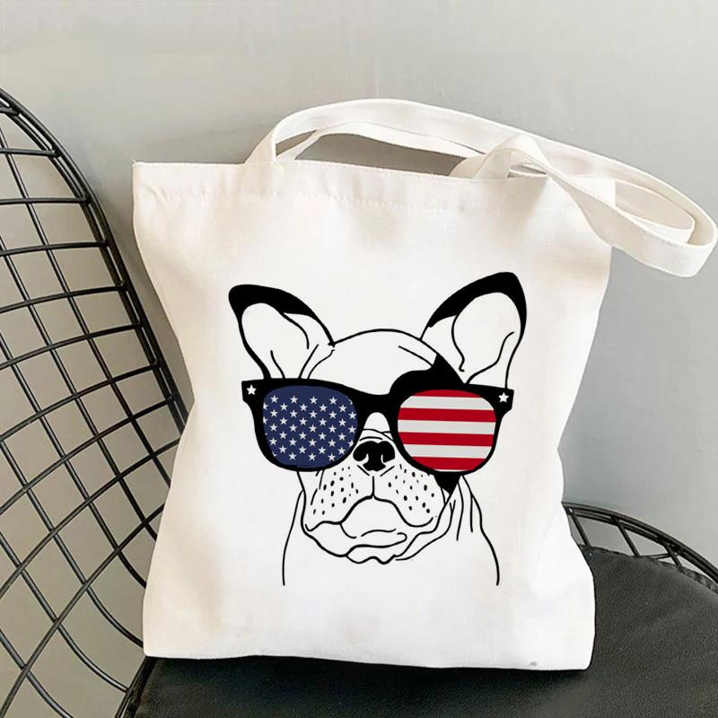 Frenchie French Bulldog Print Reusable Women Shopping Tote Bag Women Shoulder Bag Students Teacher Book Bag Travel Storage Bags