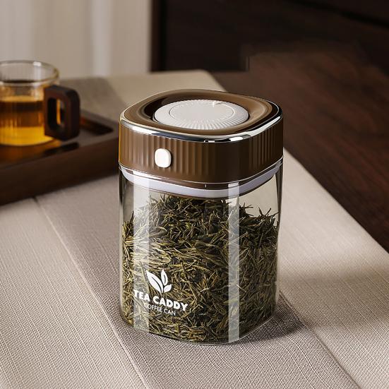 Sealed Jar, Space-Saving Design with Airtight Lids, with One-Click Vacuum Sealing Glass Container, for Tea Coffee Beans Snacks