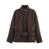 Womens Oversized Wool Blend Zip-Up Stand Collar Jacket With Waist Belt 2026 Streetwear Loose Fit Mid-Length Coat