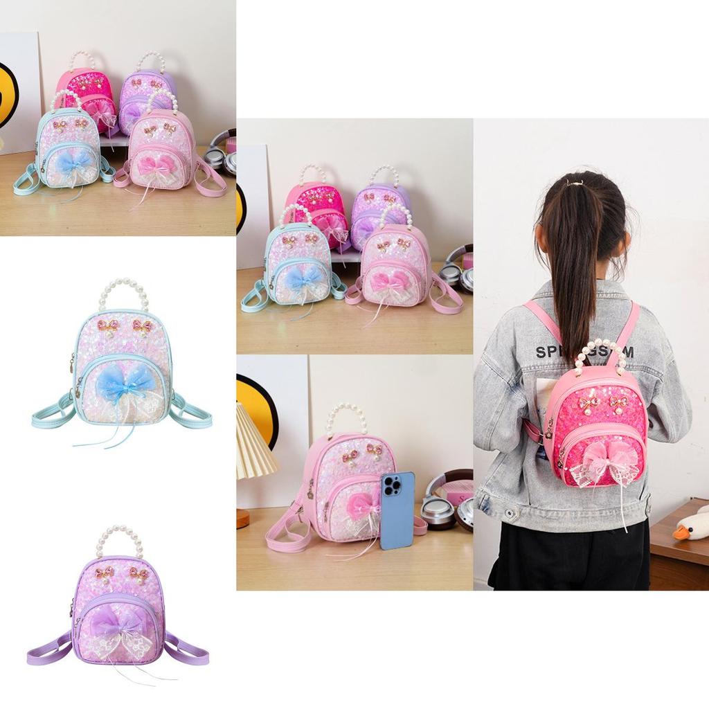 Kids Girls Pu Butterfly Bow Mini Backpack For School And Casual Use