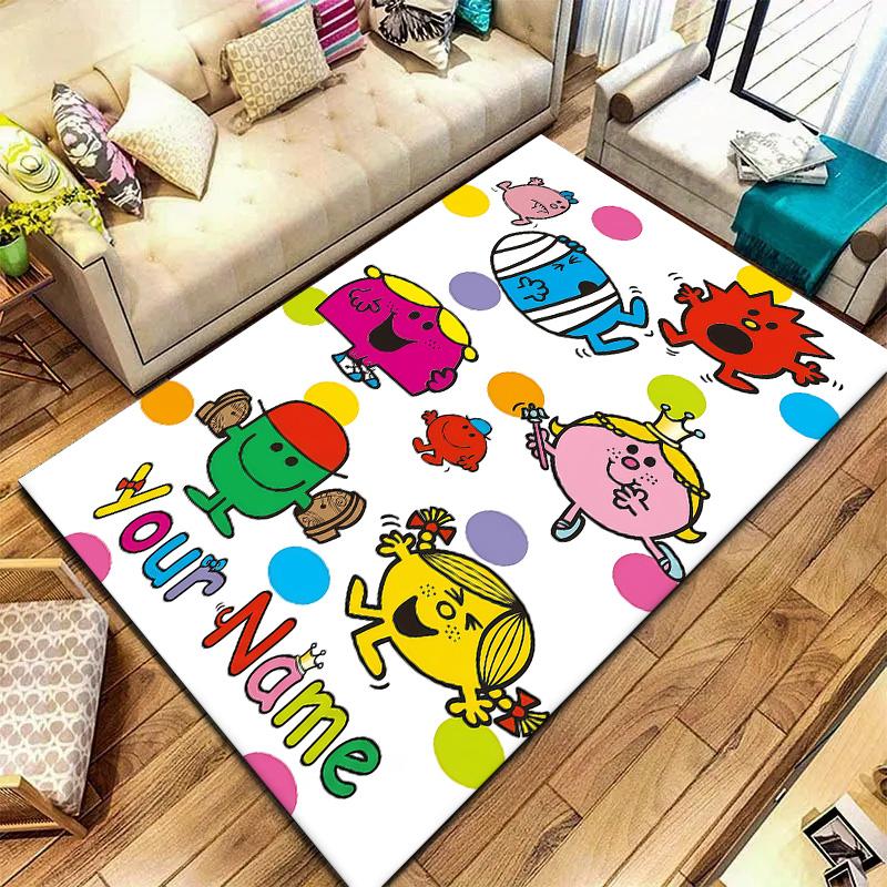 Mr Men Little Miss Benutzerdefinierter Namens Teppich für Wohnzimmer Schlafzimmer Zuhause Sofadekoration, Kinder Spiel rutschfeste Fußmatte