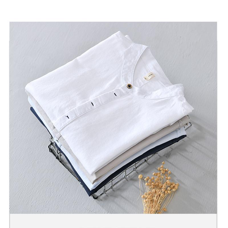 Summer T-shirts for Men Summer Daily Casual Simple Men Tops&Tees Chinese Style Men Clothing Cotton Linens Stand Collar Short Sleeve White T-Shirt 4XL