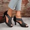 Fashion Rhinestone Women High Heel Sandals Peep Toe Back Zip Women's Party Dance Shoes Black Summer Outwear Sandalias De Mujer Size36 43