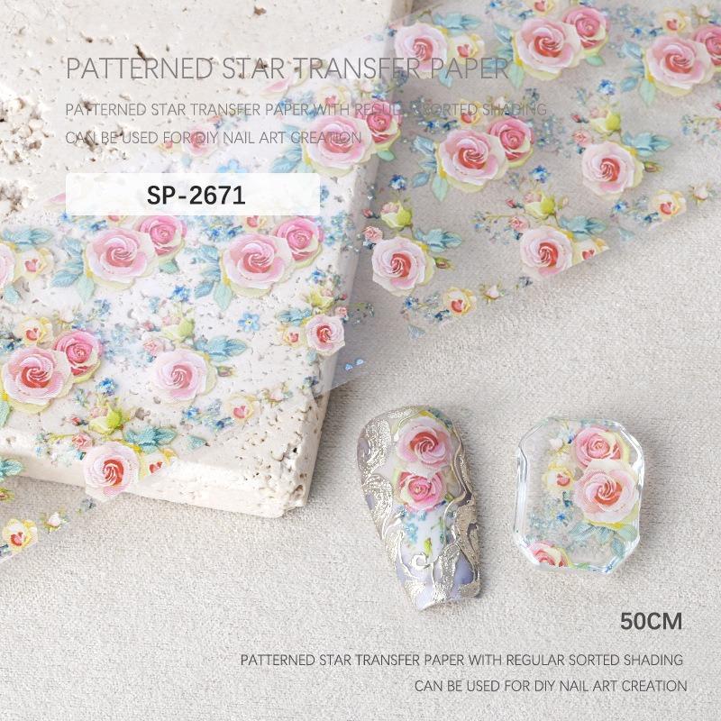 

1/6pcs New 50cm Flower Rose Nail Transfer Foils Sticker Paper Floral Stickers Nails Wraps Tulip Nail Art Stickers Decals