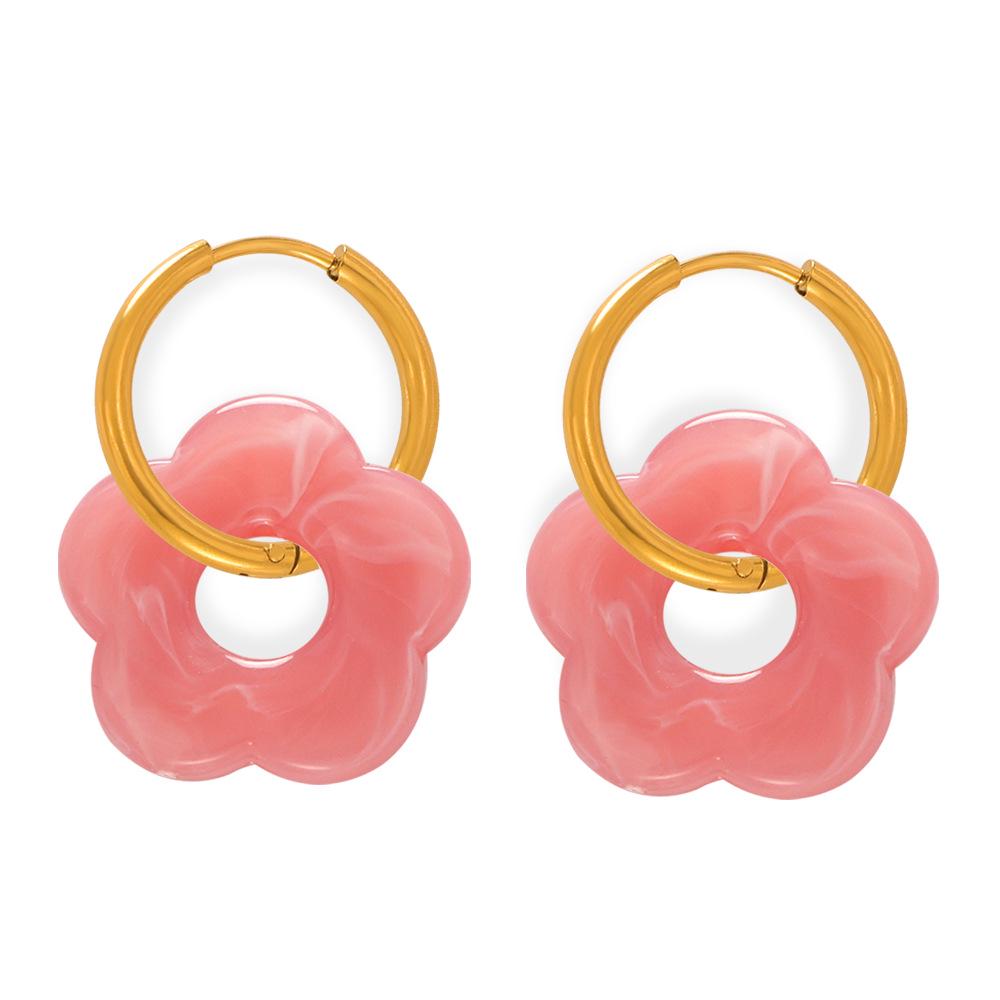 INS Style Resin Flower Pendant Necklace & Earring Set - Hong Kong Fashion, Creative Titanium Steel for Women