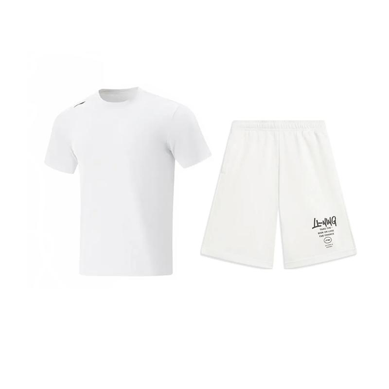 

Li-Ning Plain Logo Fitness Quick-Dry Breathable Comfortable Crew Neck Pullover Short Sleeve T-Shirt Casual Sports Set Unisex Tops ATSV597-1+AKST593-7 S