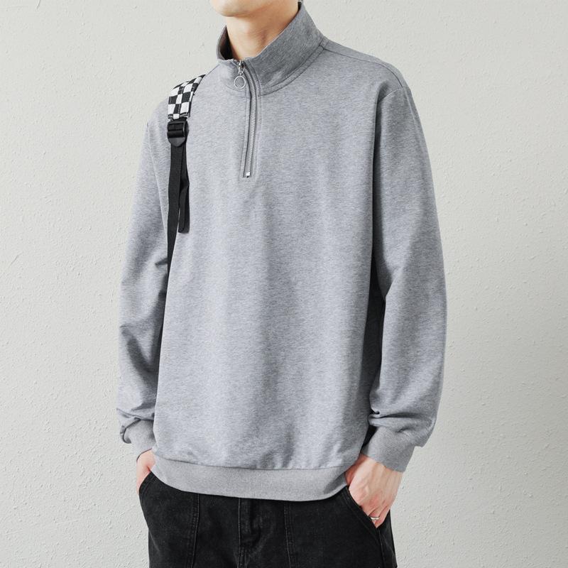 Men's Sweatshirt Autumn New Loose Long-sleeved POLO Korean Style Trendy Sports and Leisure Stand-up Collar Pullover Bottoming Shirt