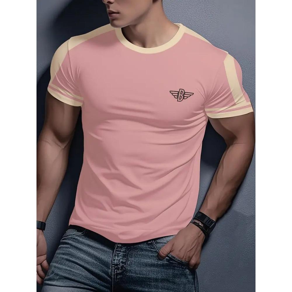 Men's 3D Pattern Activity T-shirt, Casual Micro Elastic Short Sleeved Round Neck T-shirt, Men's Clothing