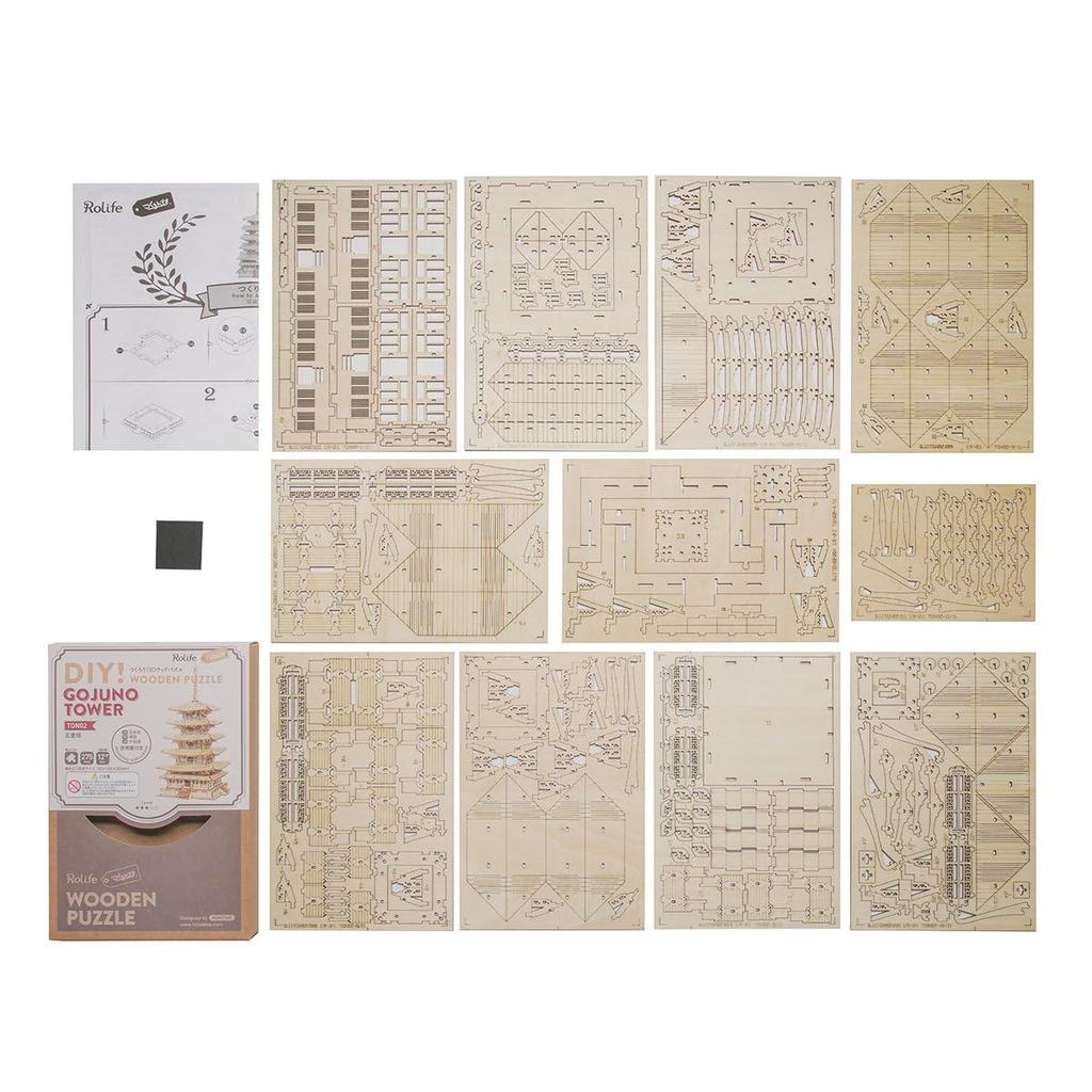 Tsukurundesu® 3D Wooden Puzzle Ornament Series (Five-Story Pagoda) with Japanese Instructions