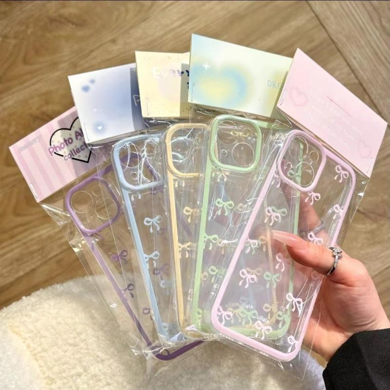 Cute Purple Pink Bow Soft Clear Case Protection for IPhone 15 14 13 12 11 14 Pro Max Soft Camera Protection Case for IPhone 15