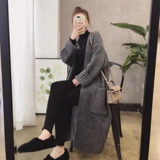 **Korean Style Loose Knit Cardigan for Women - Spring/Autumn 2025 Mid-Length Sweater Coat**