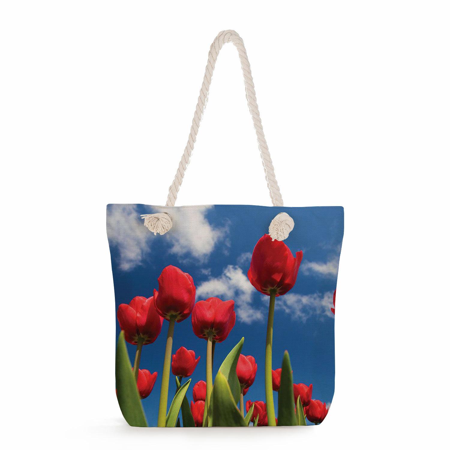 

Flowers print thick rope single-shoulder beach bag 7219 KTB