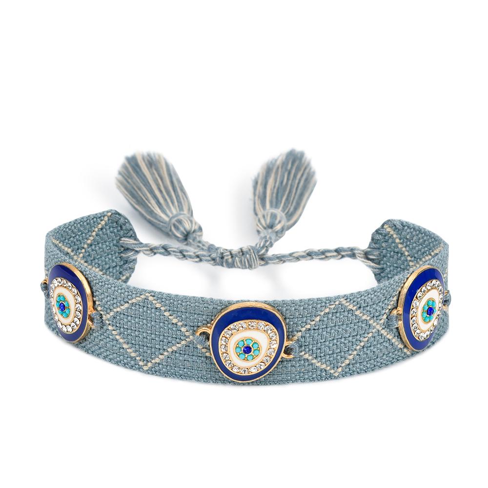 Eyes Woven Bracelets with Charms Stackable Wrap Fabric Bracelets