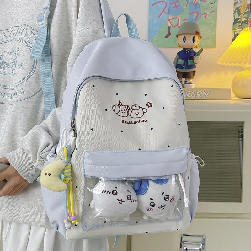 Schoolbag Sweet Girl Wind Pain Bag Backpack Macaron Multi-color Backpack Polka Dot Embroidery Transparent Baby Bag Campus Large Capacity