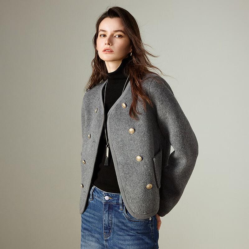 Chuyu Women's Light Luxury Double-Breasted Short Wool Coat