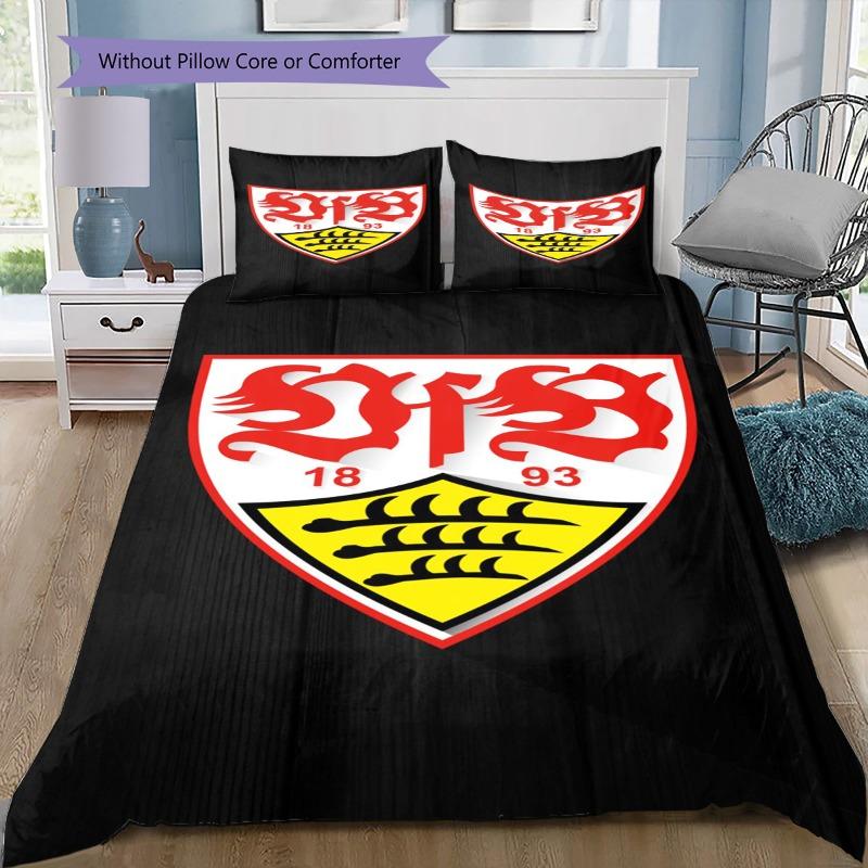 VfB Stuttgart Football Club 3PCS Bedding Set Duvet Cover with 2 Pillowcases, Team Logo Print Bed Cover for Soccer Fan Bedroom