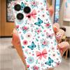 Blue Butterfly Flower Cluster Anti-Fall Transparent Case for iPhone 14/15/16/17 Pro Max Series