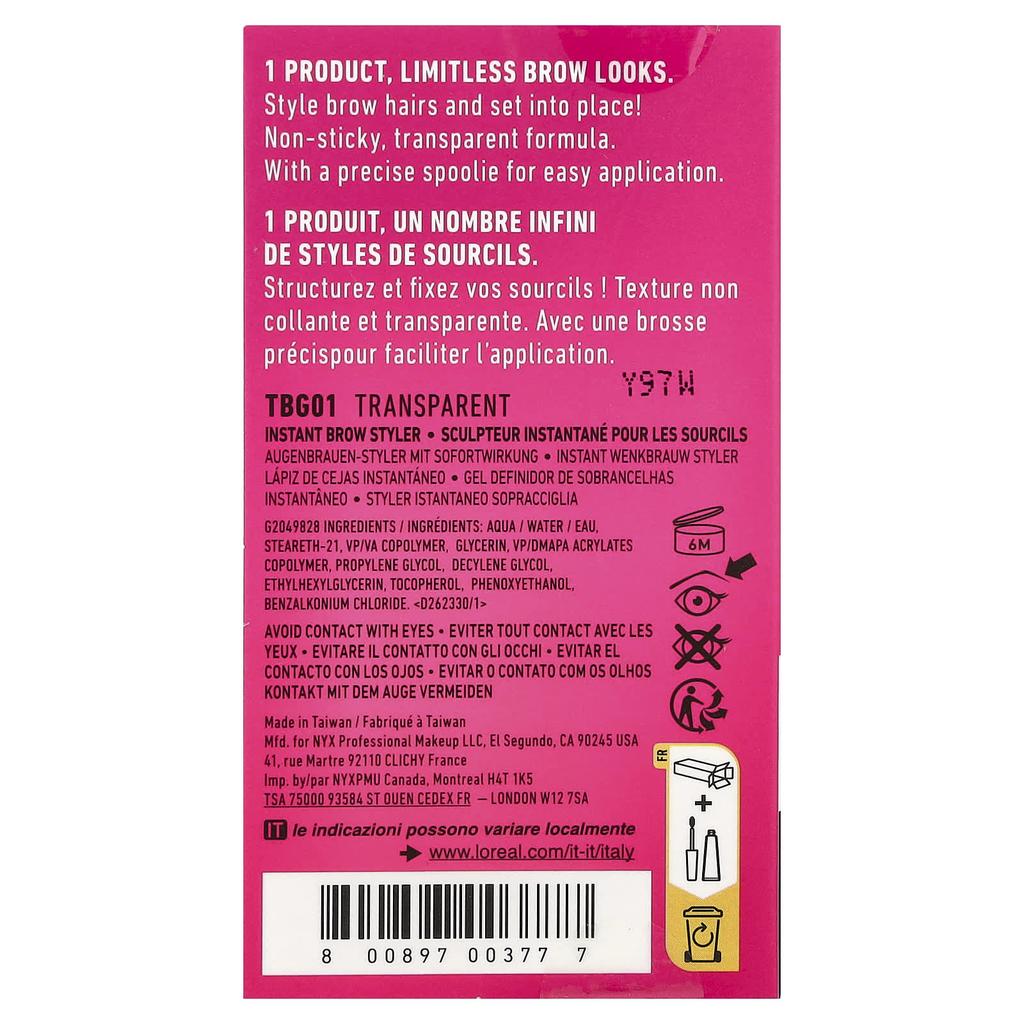 NYX PROFESSIONAL MAKEUP Brow Glue, Instant Brow Styler, 01 Transparent/Clear, 5g (0.17oz)