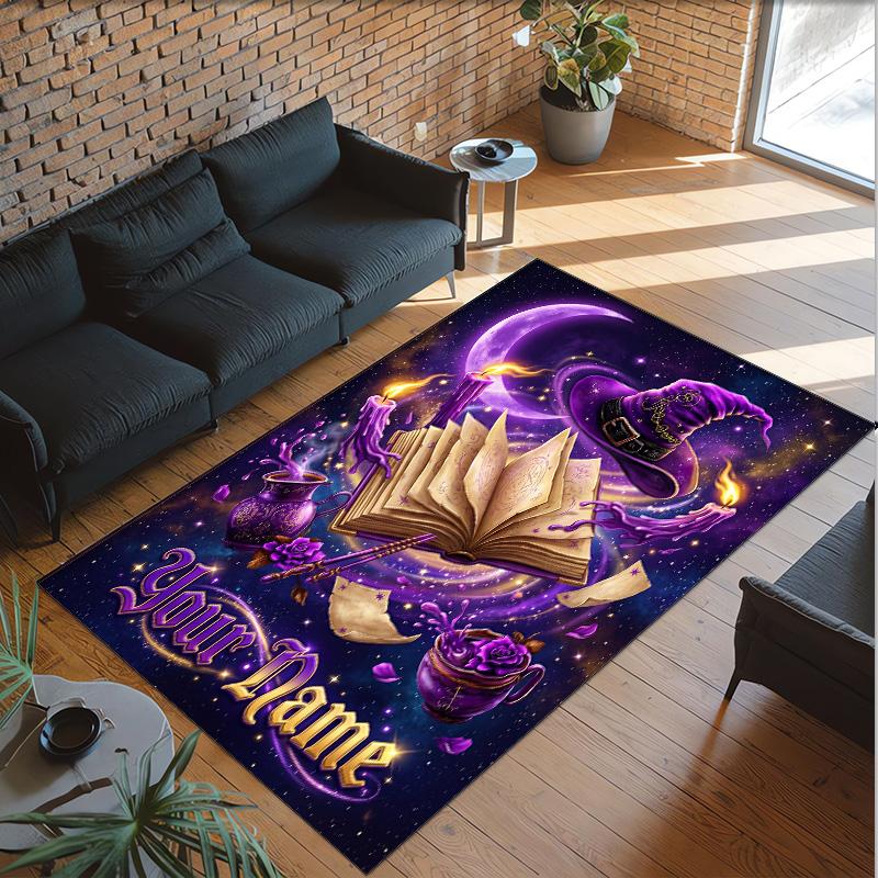 Witchcraft Theme Crystal Velvet Rug Personalized Custom Name Text Soft Floor Mat Home Decor