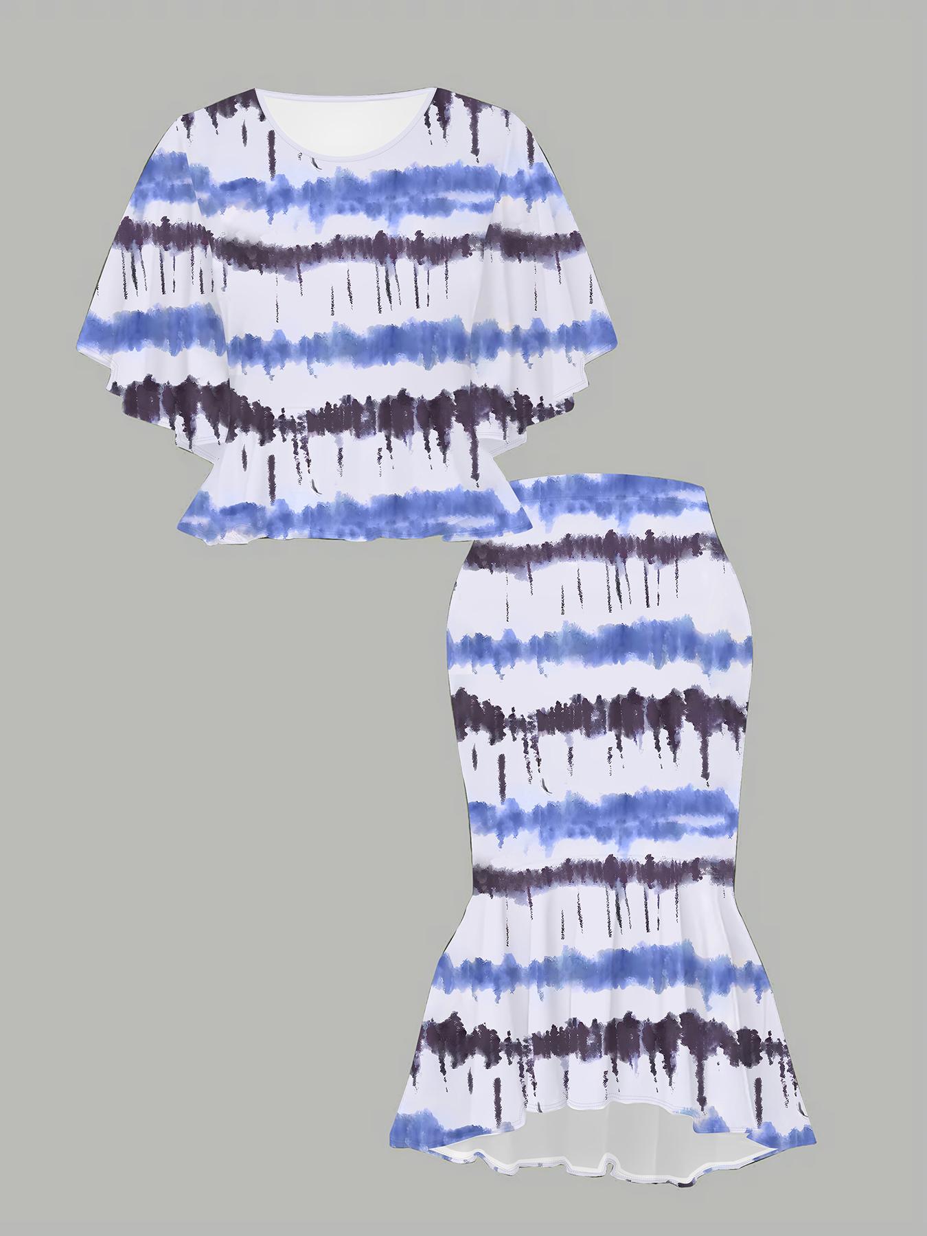 

3D Printed Classical Totem Women s Print, Fashionable Large-sized, Elegant, Versatile for All Seasons. T-shirt, Skirt and Set 1XL синій