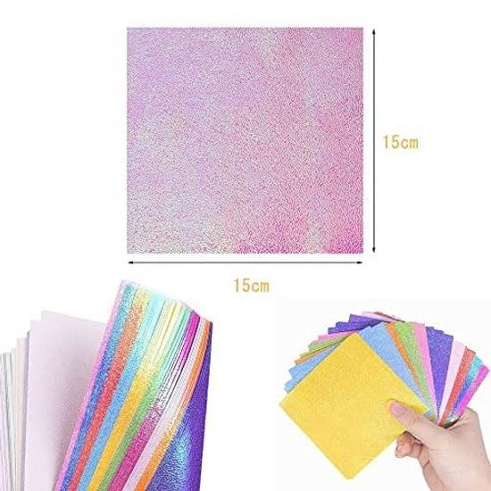DFsucces Origami 100 Sheets Glitter Paper Aurora Color Foil 15cm 15 Colors Wrapping Birthday Party