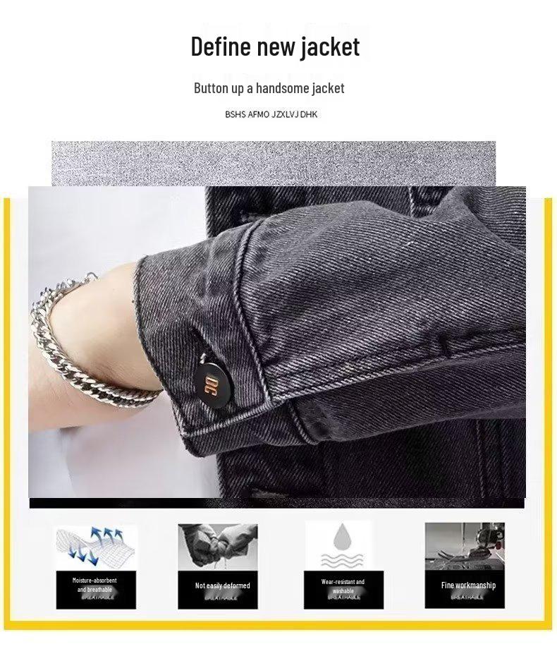 Men's Smoke Grey Denim Jacket: Trendy Lapel Workwear for Spring and Autumn – Casual, Handsome, Plus Size.