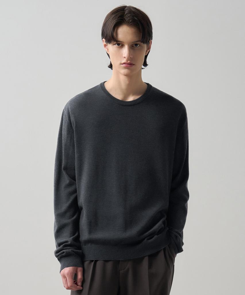 DRAW FIT Silk Round Pullover Knit [Black]