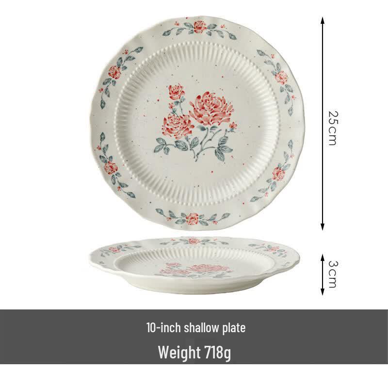 French Retro Rose Garden Embossed Ceramic Dessert Plate