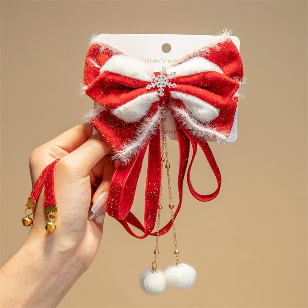 Tassel Red Bow Hair Clip Lion Embroidered Bow Headwear Children's Chinese Hairpin Decoration