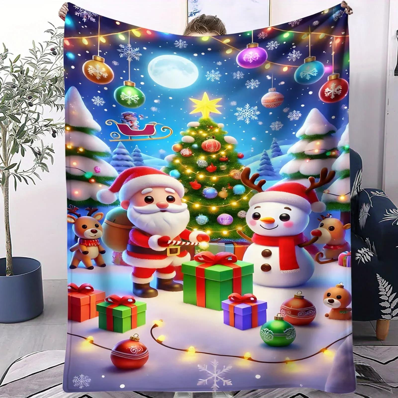 Christmas Flannel Blanket Santa Gingerbread Man Bedroom Throw Sofa Christmas Decor Camping Kids  Blanket Couples Family Friends 70x100cm