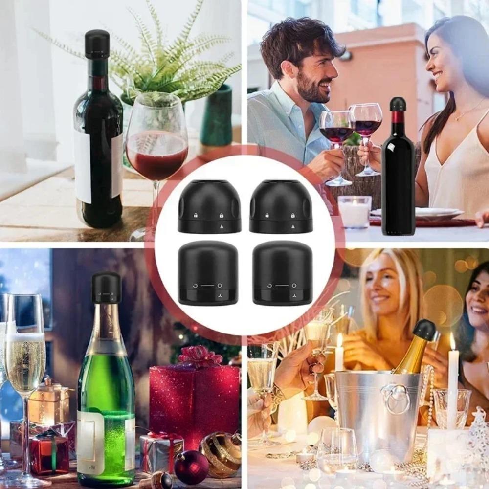 4-1 PZ Tappi Sottovuoto per Vino Riutilizzabile Tappo per Champagne Tappo Sigillato per Bottiglia di Vino con Blocco a Rotazione Mantieni la Freschezza Tappo per Vino Strumento da Bar