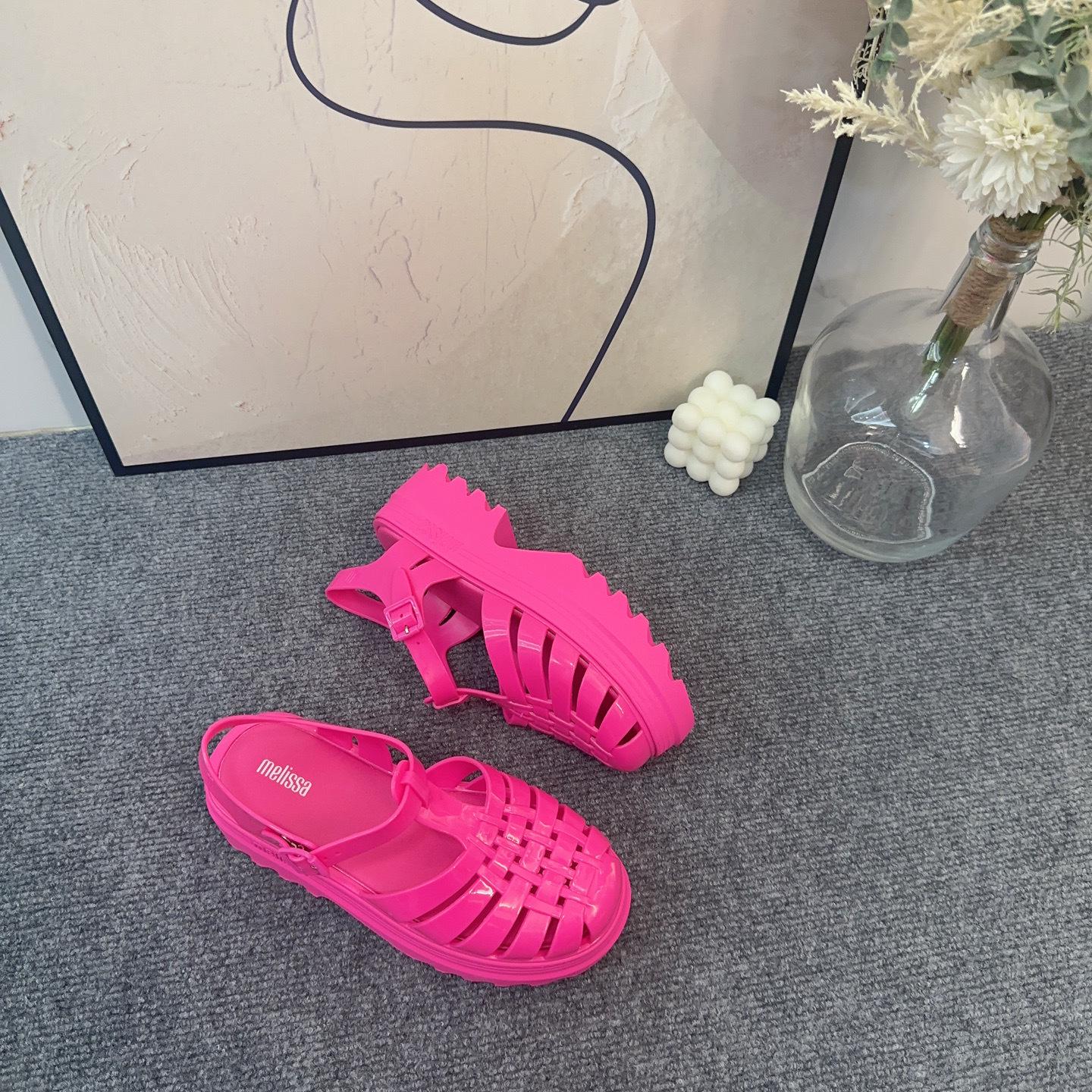 

Женские плетеные римские сандалии на толстой подошве Melissa 2024 года: Модные, универсальные и на высоком каблуке для лета Size 38 фуксия