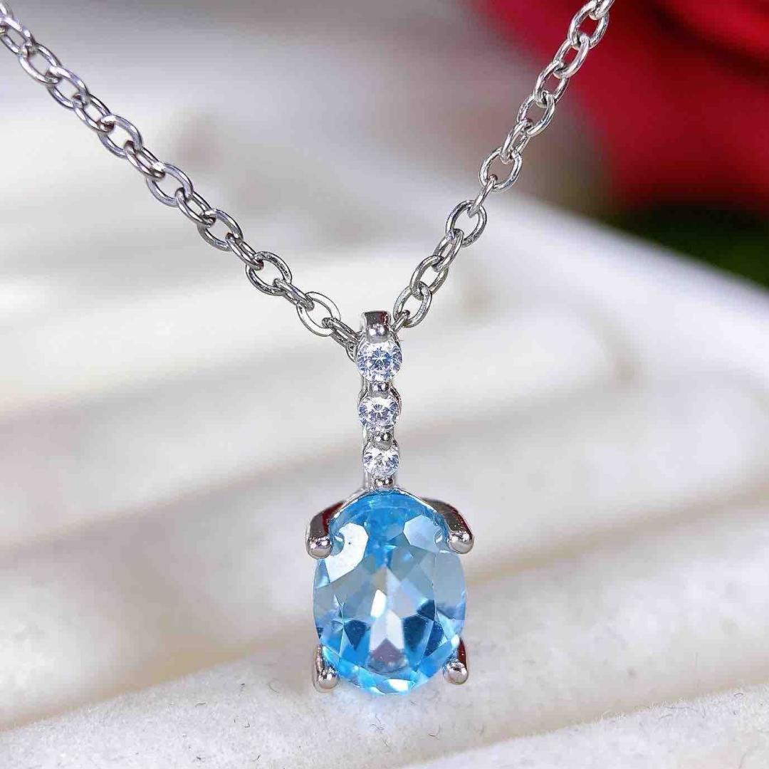 Natural Blue Topaz Pendant: Elegant S925 Silver Inlaid Women s Fashion Accessory 925 Silver