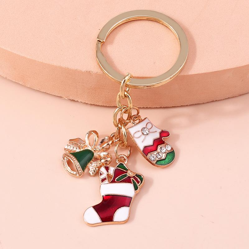 Cute Enamel Christmas Keychain Snowman Santa Claus Key Ring Pendants for Women Girls Handbag Decor DIY Handmade Jewelry Gifts