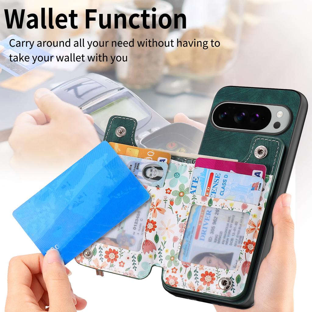 For Google Pixel 10 Pro XL Leather Phone Cover with RFID Blocking Zipper Card Bag Kickstand