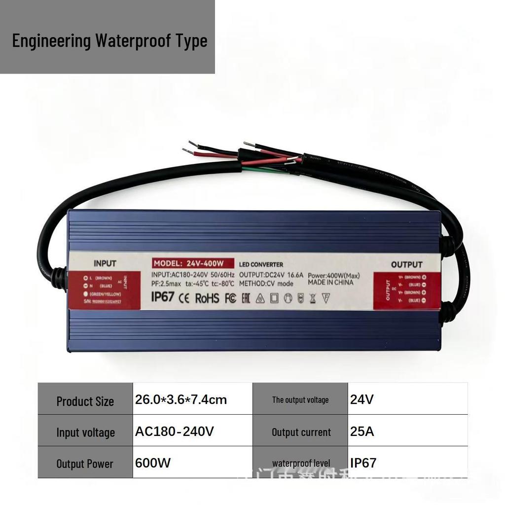 IP67 Outdoor Waterproof Constant Voltage Driver, 12V/24V, 60W-600W Power Supply with Full Potting