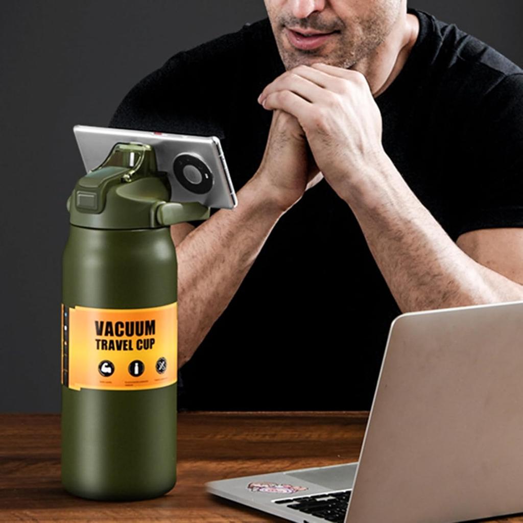 1500ML/50Oz 304 Stainless Steel Thermos Outdoor Portable Sports Vacuum Flasks with Straw Large Capacity Travel Water Bottle Mug