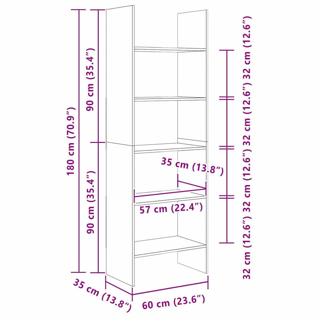 Bookshelf Black Oak Look 60 x 35 x 180 cm Engineered Wood