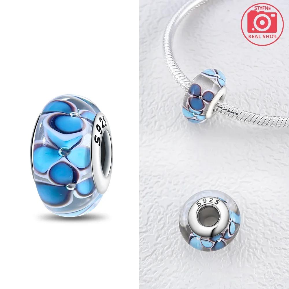 Original Rosa Glasperlen Blaue Romantische Perlen 925 Silber Charms für Frauen DIY Schmuckherstellung Armband Passend